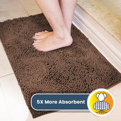 Muddy Mat® 4-Piece Brown Medium 30"X19" AS-SEEN-ON-TV Highly Absorbent Microfiber Door Mat, Bath Mat and Pet Rug, Non Slip Thick Washable Soft Chenille for Kitchen Bathroom Bedroom Indoor and Outdoor