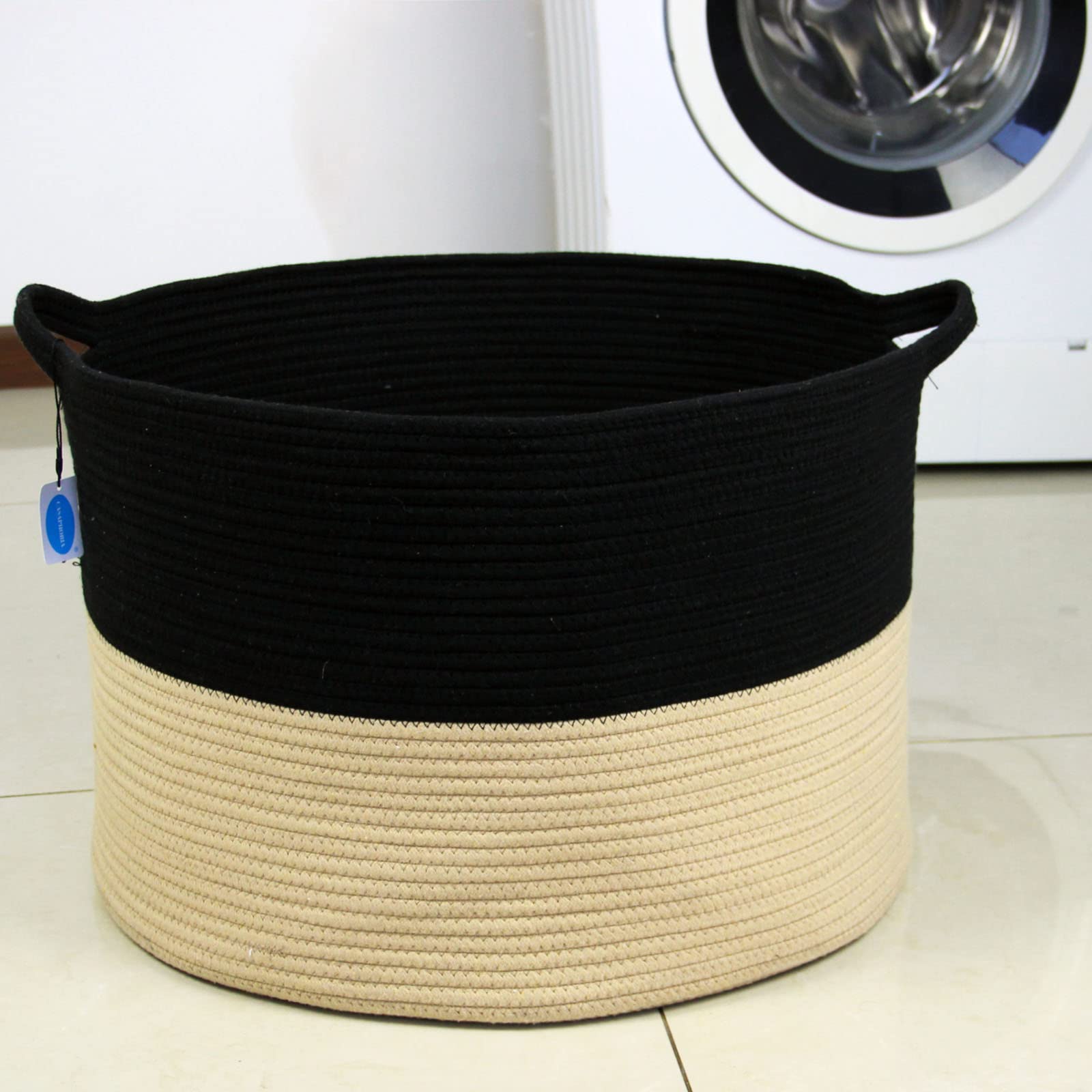 Casaphoria XXL Cotton Rope Woven Laundry Basket with Handle - Blanket, Comforter, Cushions Storage