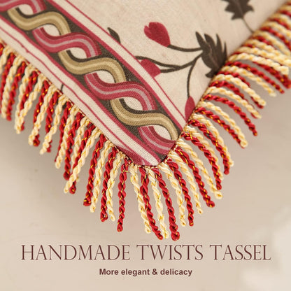 patdrea Designer Throw Pillow Covers Set of 4,Vintage Red Linen Pillowcases with Flower and Birds Pattern Pillows Cover for Couch,Farmhouse Decorative Cushion for Bed Living Room Outdoor Car