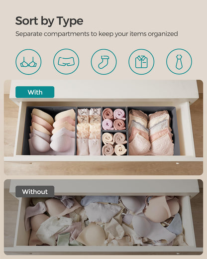SONGMICS Drawer Organizer, Dresser Drawer Organizers, Set of 12, Foldable Fabric Storage Bins for