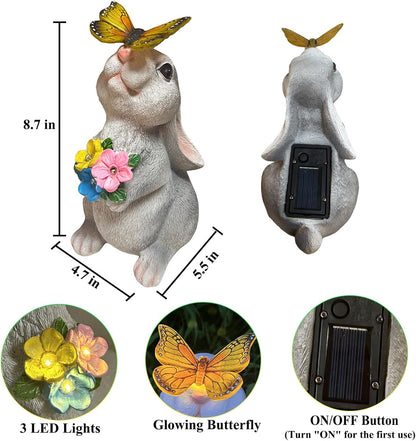 YODY Solar Garden Statues Outdoor Decor- Yard Decorations for Patio, Balcony, Backyard, Lawn Ornaments - Rabbit Figurines with LED Light- Unique Birthday House Warming Gifts for Women, Mom, Grandma