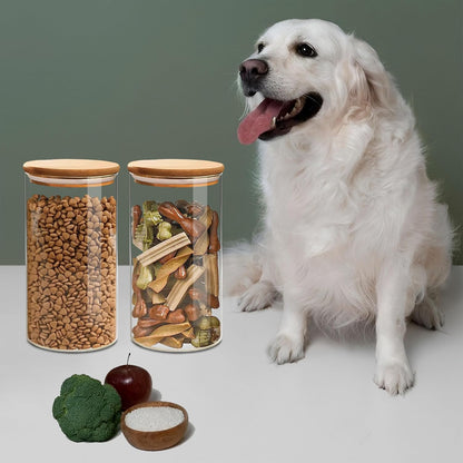 Round Glass Jars Canister with Wood Lid 40 FL OZ [Set of 3], Container Jar with Sealing, Lids for Oat Pasta Flour Cereal Rice Sugar Tea Coffee Beans, Best for Kitchen & Pantry