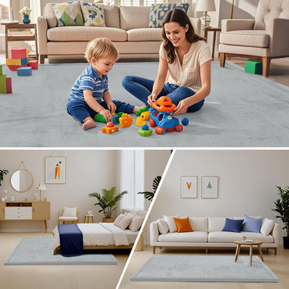 ACOMOPACK Baby Play Mat for Floor,1.3" Thick Memory Foam Area Rug for Living Room,Soft Velvet Crawling with Non-Slip Bottom for Kid,Toddler,79"×157" Tummy Time Nursery Rugs,Yoga（Light Grey）