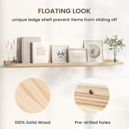 Floating Shelves for Wall, Picture Ledge Shelf 55 Inch Solid Wood Set of 2, Rustic Wall Shelves with Lip, Kids Bookshelf, Photo & Picture Live Edge Floating Shelves for Bedroom, Living Room, Kitchen