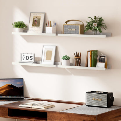 upsimples Floating Shelves for Wall, Wall Shelves for Decor Storage Set of 6, Wall Mounted Wood Shelf for Bedroom, Living Room, Bathroom, Kitchen, 23.6 inch Long Picture Ledge Shelf, White