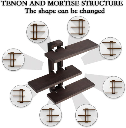 Variable Wood Floating Shelves Set of 3, Wall Cube Shelves 28.35" Max, Wall Shelves for Living Room Bathroom Bedroom - Dark Walnut Color - 28.35" x 23" x 5.9" Max