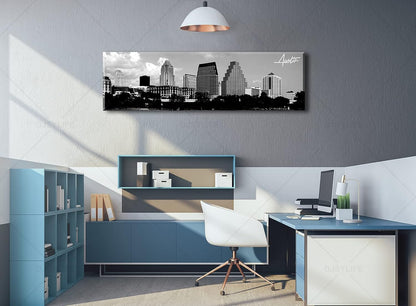 Austin Skyline Wall Art Black and White City Building for Living Room Cityscape Canvas Print Modern Home Decor Artwork Framed 14x48 Inch 1 Panels Panorama Pictures Landscape Poster Decoration