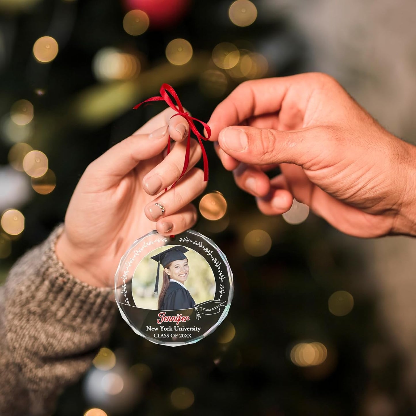 Personalized Graduate Glass Christmas Ornament 2025, Picture Graduation Ornament Gift for Congrats Son Daughter Friends, Custom Name School Class Photo Graduation Ornaments Gifts