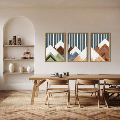 DRACIT Large Woodcut Mountain Wall Art Set Abstract Boho Forest Wood Wall Decor Nature Blue Art Decor Modern Geometric Wooden Wall Sculptures for Living Room Bedroom Office-16x24Inchx3