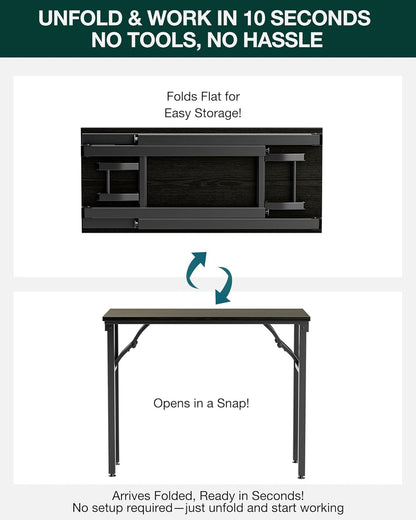 Frylr Small Folding Computer Desk – Portable 35.8 Inch Foldable Laptop Table, Collapsible and Compact for Easy Storage and Fast Setup, Lightweight for Small Spaces, Craft and Study Use, Dark Oak