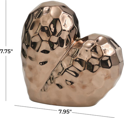 Deco 79 Ceramic Heart Decorative Sculpture Dimensional Angled Origami Inspired Home Decor Statue with Faceted Exterior, Accent Figurine 8" x 3" x 8", Rose Gold