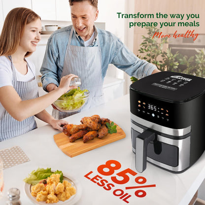 5.8QT Digital Air Fryer with Viewable Window, Adjust Temp & Timer, Air Frying, Reheat, Easy for Frozen Food, Snacks, Dinner, Large Square Basket than Round, Portable for Family & Apartment