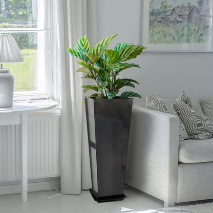 KOL 28''H. Tall Galvanized Steel Glazed Planter with Insert, Set of 2, Planter Pots for Indoor & Outdoor Use, Decorative Flower Plant Pots with Drainage Hole for Front Porch, Patio, Deck - Black