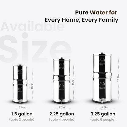Gravity Water Filter System 2.25 Gallons NSF Certified - AISI 304 Stainless Steel Countertop Water Filtration with 2 Smart (Black) Carbon Filter Elements & Stainless Steel Water Spigot