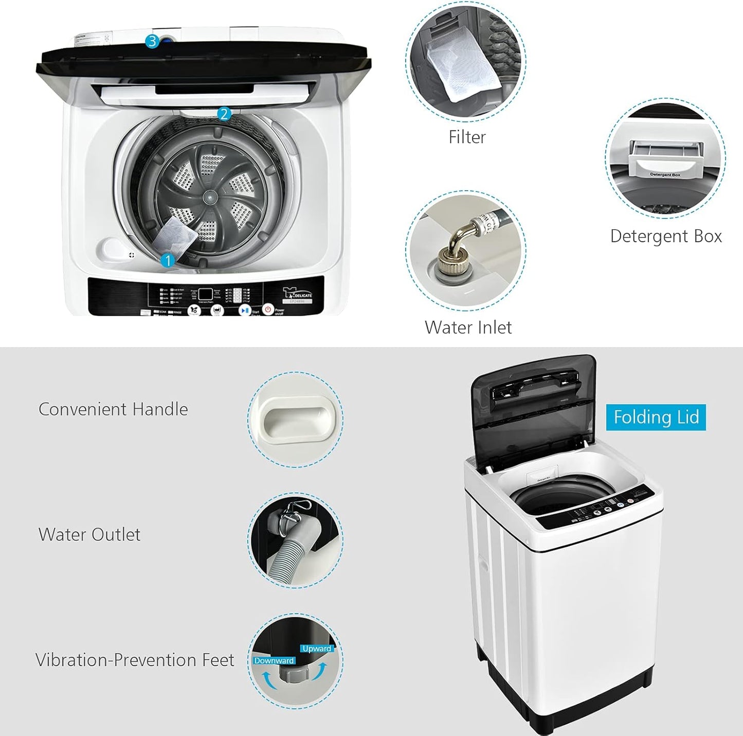 Giantex Portable Washing Machine, 2 in 1 Full Automatic Laundry Washer 1.5Cu.Ft 11lbs Capacity Washing and Spinning Combo 8 Programs 10 Water Levels Energy Saving Top Load Washer for Apartment Dorm