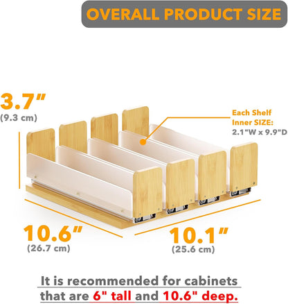 SpaceAid Bamboo Pull Out Spice Rack Organizer for Cabinet, Heavy Duty Slide Out Seasoning Kitchen Pantry Sliding Vertical Organization, 10.1" Wide, 4 Drawers(2" Wide), 1-Tier, Natural