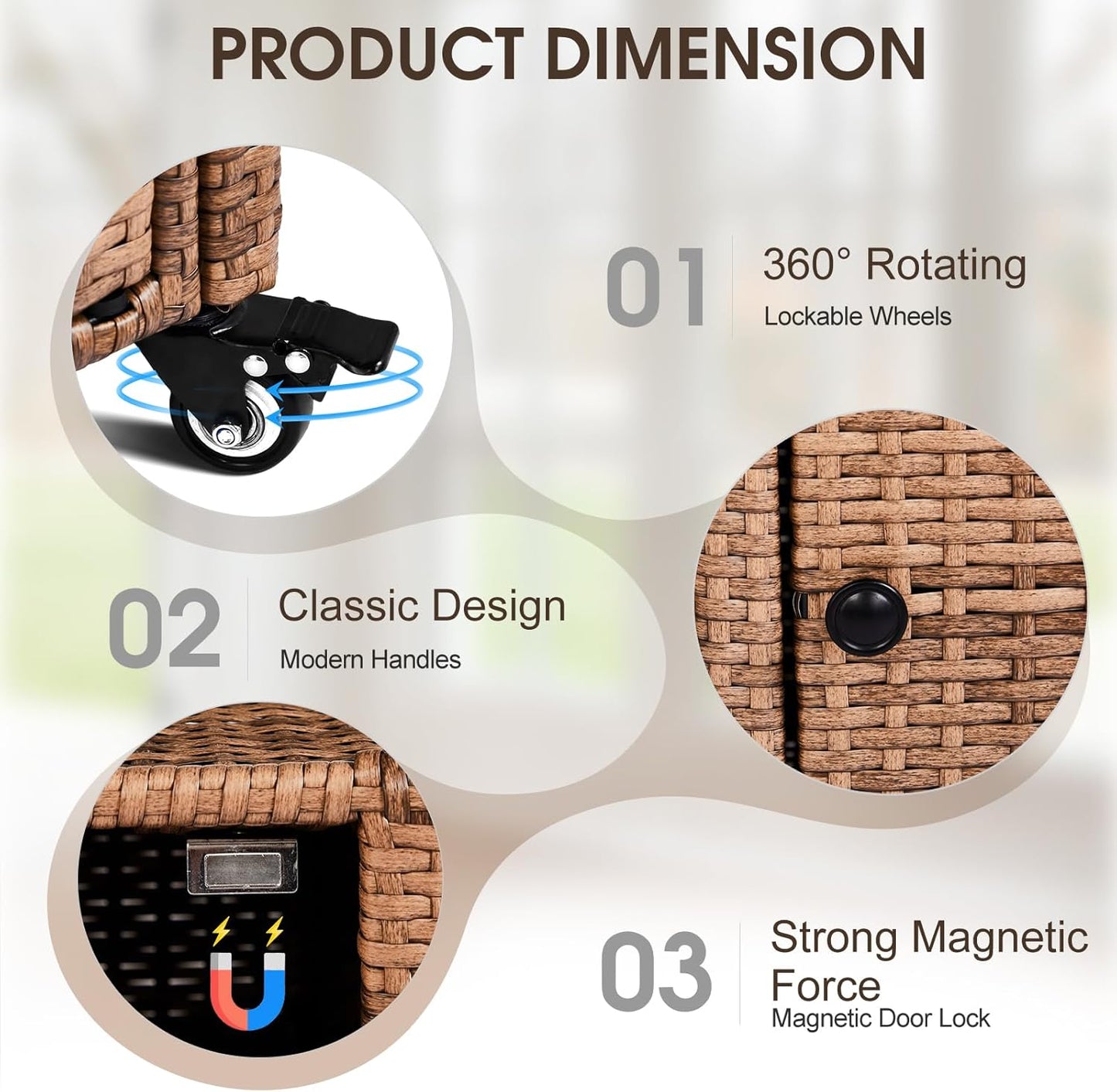 VINGLI Wicker Outdoor Bar Cart with Storage and Wheels, Outdoor Bar Table Serving Cart Rattan Bar Cart with Glass Top and Shelf for Pool, Party, Backyard, Porch (Brown)