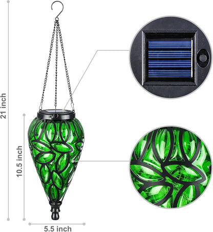 SUNNYPARK Outdoor Plastic Solar Hanging Lantern, 15 Cool White LEDs Twinkle Effect Tear-Shaped Hanging Lantern Decor Garden Decorative Solar Lights for Backyard, Patio and Lawn