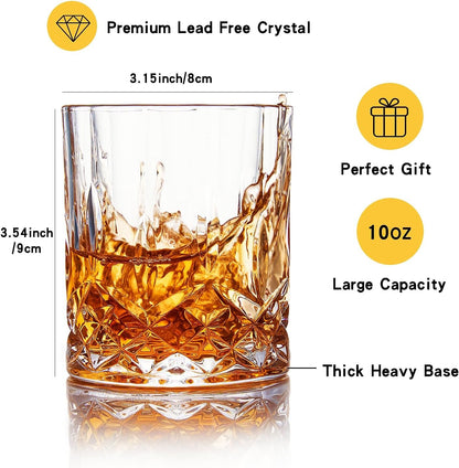 Whiskey Glasses Set of 4,Rock Glasses,11 oz Lead-Free Crystal Bourbon Glass,Old Fashioned Glass for Bourbon,Cognac,Irish Whisky,Personalised Whisky Glass Gift Set for Men,Dad,Brother