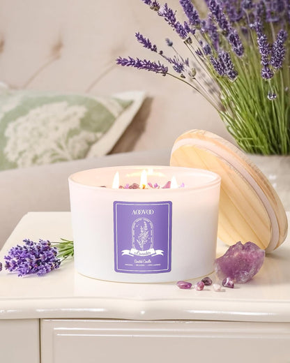 AOOVOO Lavender Scented Candles for Women - 20oz 3 Wick Soy Candles for Home Scented, Aromatherapy Candle with Crystals Inside, Birthday Gifts Mothers Day Candle for Women Mom