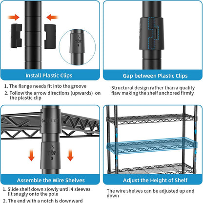 Over Washer and Dryer Shelves,2 Tier Adjustable Height Wire Shelving Laundry Room Storage Organization Clothes Drying Rack with Hanger Rod&Hooks,Space Saving Organizers Shelf,Black