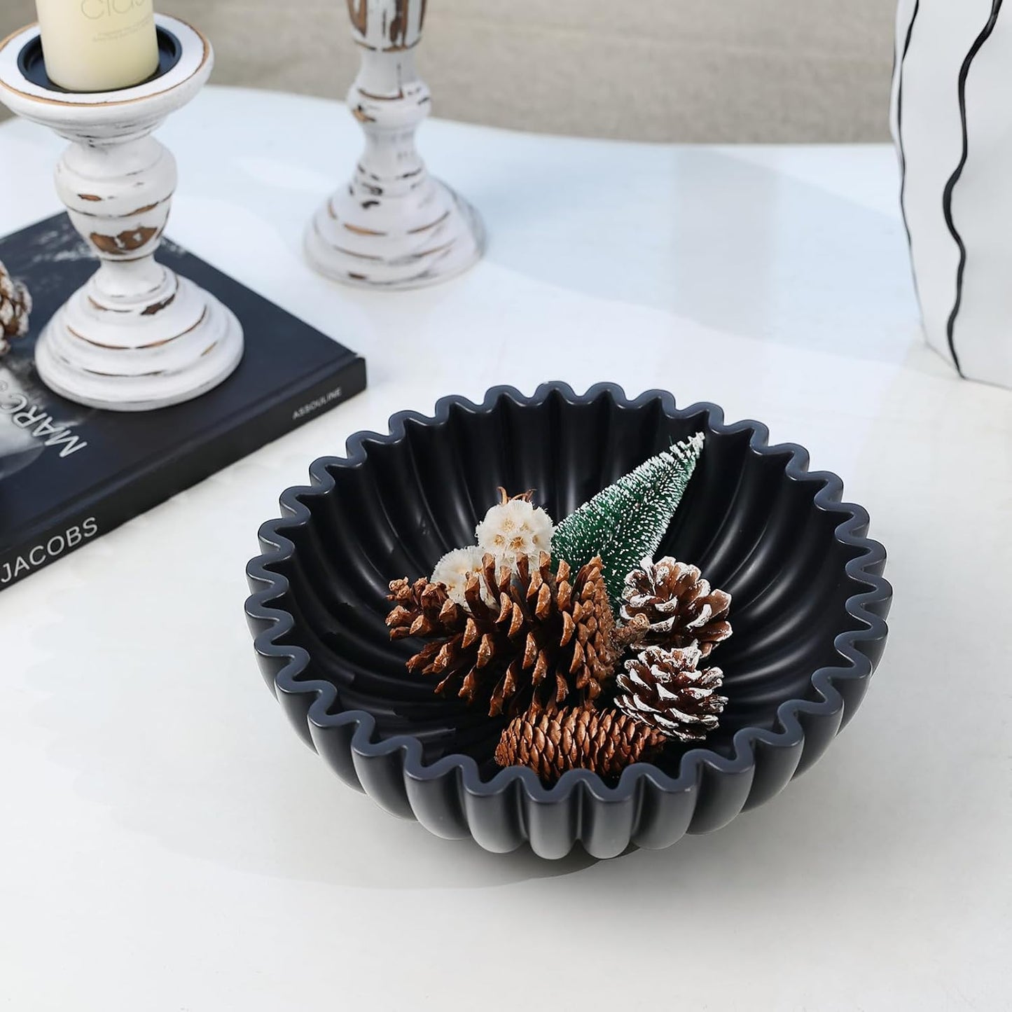 Black Decorative Bowl for Kitchen Counter - Modern Fruit Bowl with, Catch All Bowl for Keys, Entryway Table, and Home Decor
