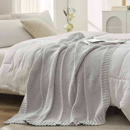 Amélie Home Chenille Knit Throw Blanket for Couch, Chevron Texture Decorative Soft Blanket for Sofa, Bed & Chair, 50"x60", Light Grey