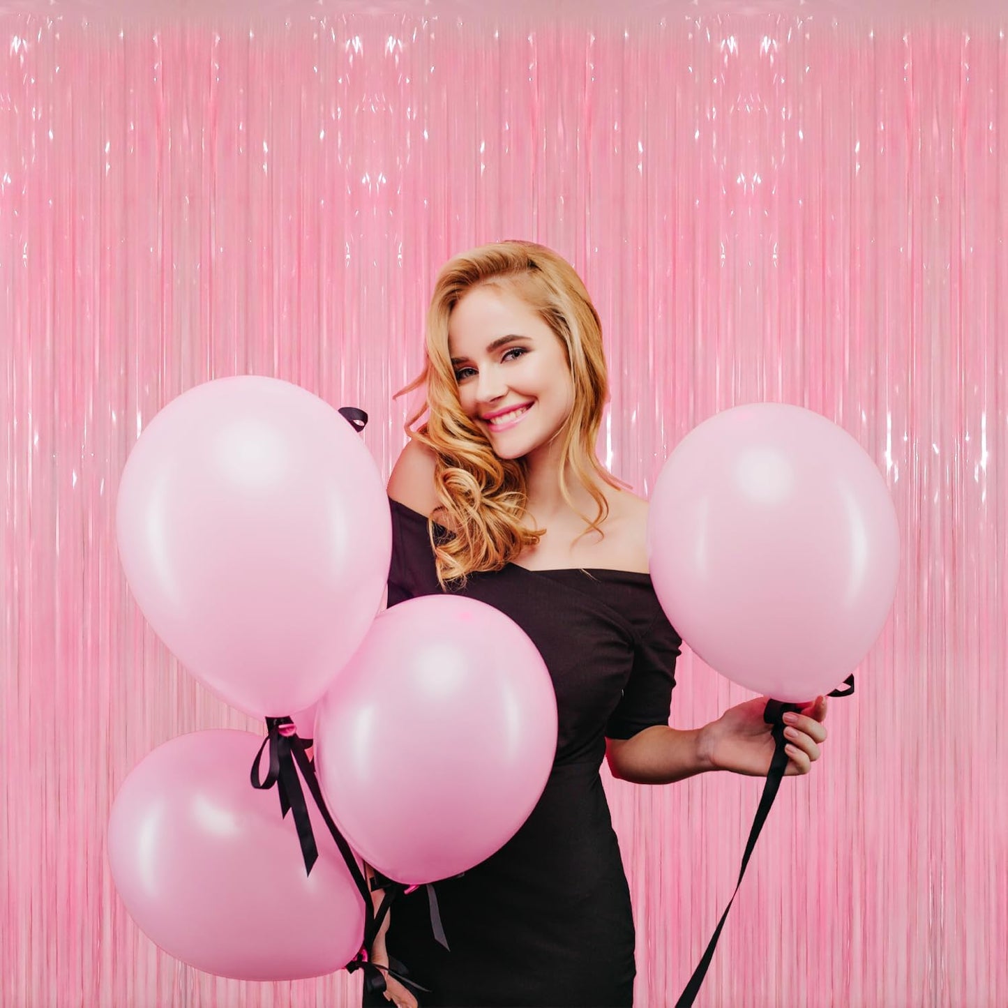 GOER 3.2 ft x 8.2 ft Metallic Tinsel Foil Fringe Curtains Party Photo Backdrop Party Streamers for Birthday,Graduation,New Year Eve Decorations Wedding Decor(5 Packs,Candy Pink)