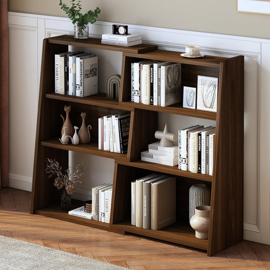 IOTXY Wooden Extendable Shelf Bookcase - 3-Tier Ladder Low Short Bookshelf for Small Space or