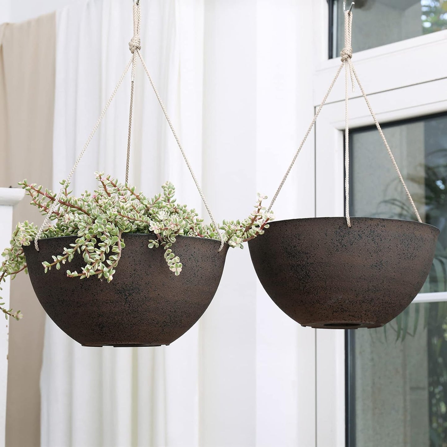 LA JOLIE MUSE Large Hanging Planters - 13 Inch Flower Pots Outdoor Indoor, Hanging Garden Planters Set of 2, New Iron Color