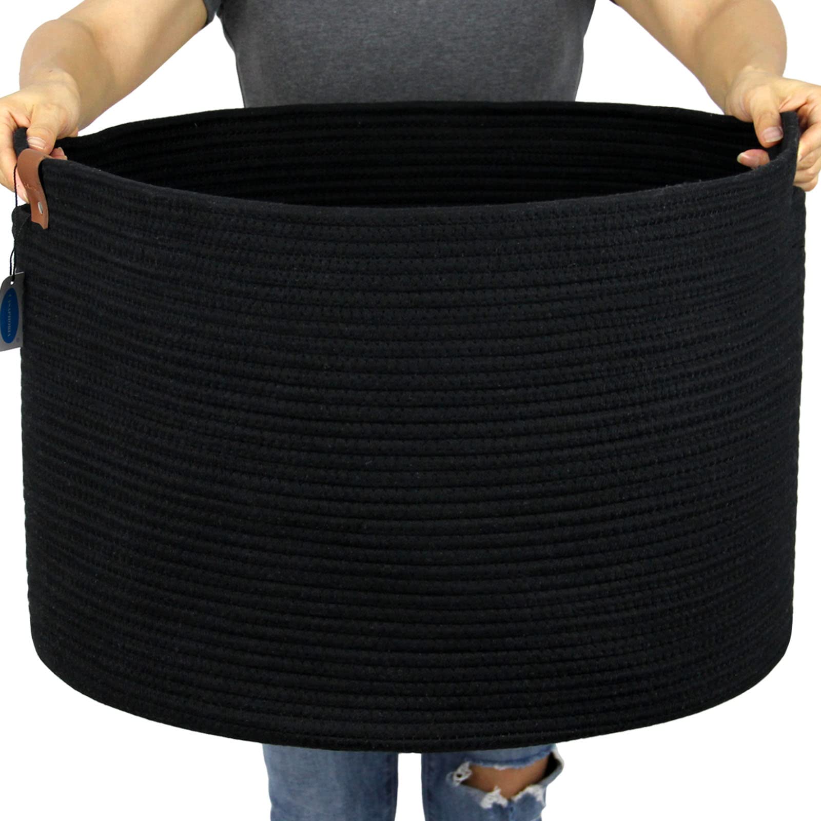 Casaphoria XXXLarge Cotton Rope Basket for Living Room - Woven Storage Basket with Handle for