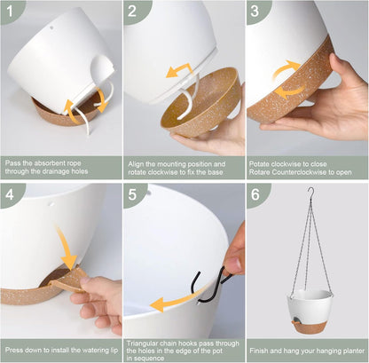 Hanging Planters for Indoor Outdoor Plants, 2 Pack Self Watering Hanging Pot with Drainage Holes & Removable Tray (White, 8'')