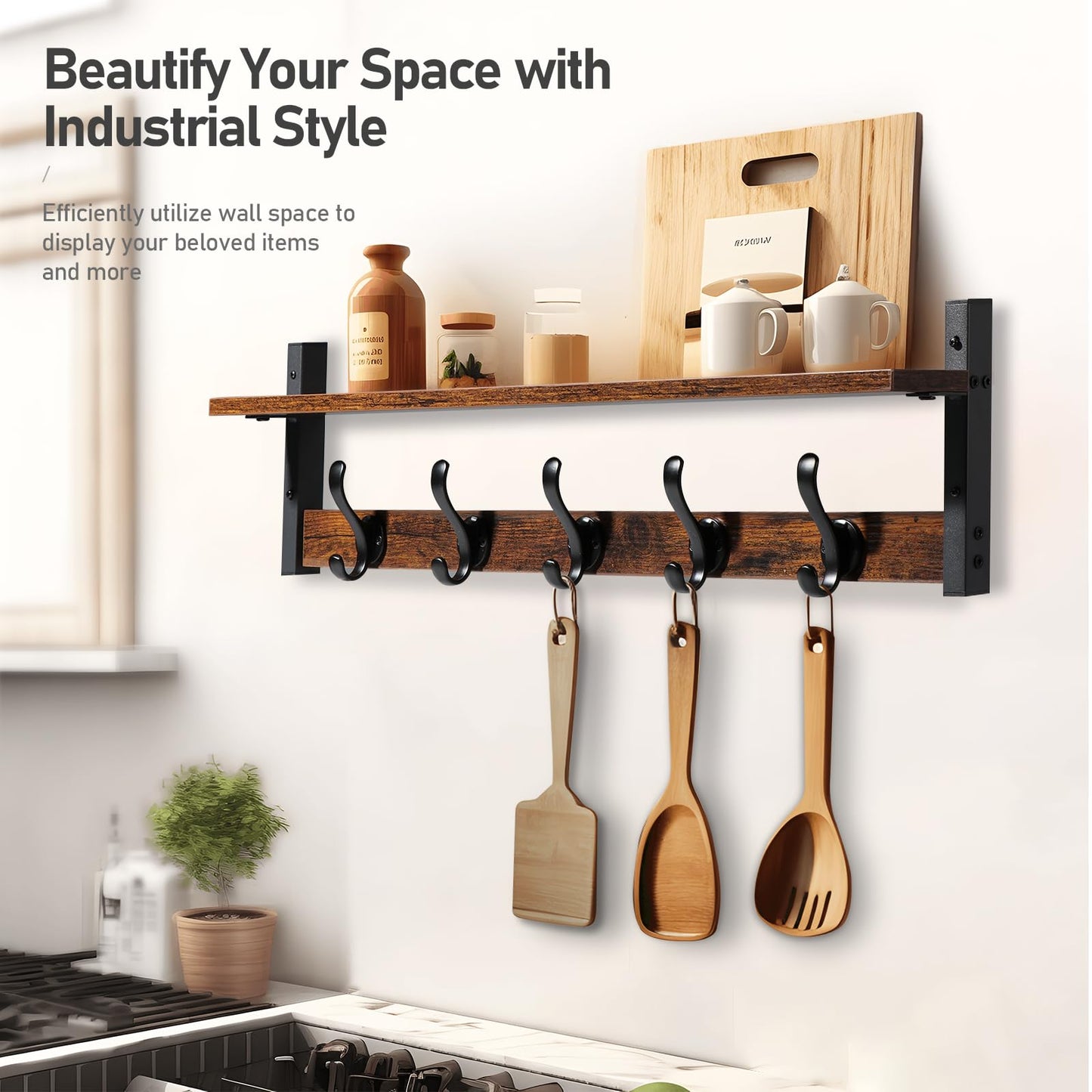 Tatub 29" Rustic Coat Rack Wall Mount with Shelf, Entryway Wall Hooks with Shelf, Coat Hangers for