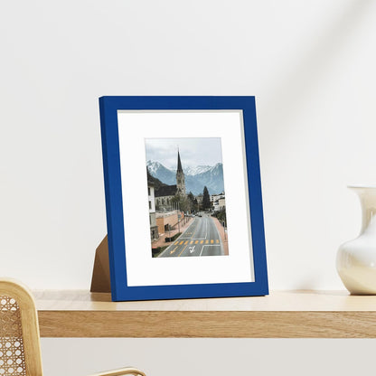 Vittanly 8x10 Picture Frame Set of 9 - Display 5x7 Photos with Mat or 8x10 Without Mat, Wall Mount & Tabletop Frames for Home Decor, Horizontal or Vertical (Blue)