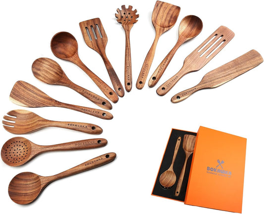 Wooden Spoons for Cooking,12 Pack Wooden Utensils for Cooking Wooden Cooking Utensils Wooden