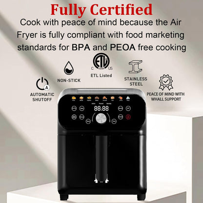 Air Fryer, 6.2QT Air Fryer Oven with LED Digital Touchscreen, 12 Preset Cooking Functions Air fryers, Bake, Reheat, Keep Warm, Nonstick and Dishwasher-Safe Basket, Stainless Steel/Black