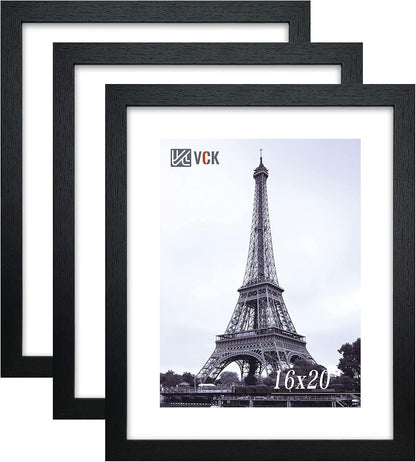 VCK 16x20 Poster Frames 3 Pack Black MDF Wood and Polished Plexiglass Frame,Display Pictures in Horizontal and Vertical