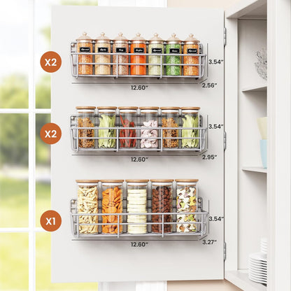 5 Pack Spice Rack Seasoning Organizer Wall Mount, Screw or Adhesive Hanging Shelf Basket Spice Organizer Shelf for Kitchen, Silver