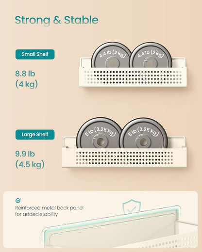 SONGMICS Magnetic Spice Rack for Refrigerator, Set of 4, 2 Large and 2 Small Kichen Magnetic Shelves for Microwave, Washing Machine, Spice Organizers, No Drilling Needed, Cream White UKCS061W01