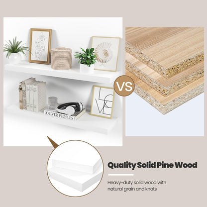 Floating Wood Shelves for Wall 24 Inches x 8”x 1.4” Shelf Floating Home Decor, Heavy Duty Shelf Hold 60 lbs, Wall Shelves for Bathroom Living Room Kitchen Bedroom Office - Set of 2 White