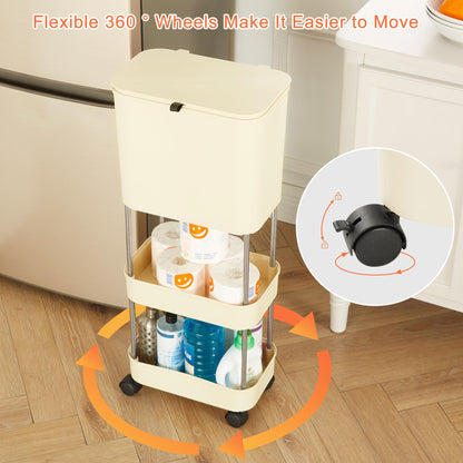 VECELO Kitchen Trash Can with Lid, Garbage Bin with Storage Rack, Dog Proof Narrow Waste Basket for