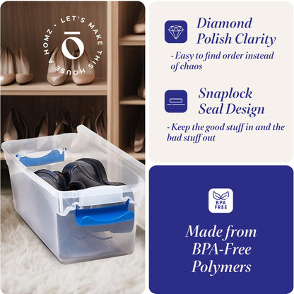 HOMZ Clear Plastic Storage Bins w/Latching Lid, 7.5 Qt, Blue, 5 Pack