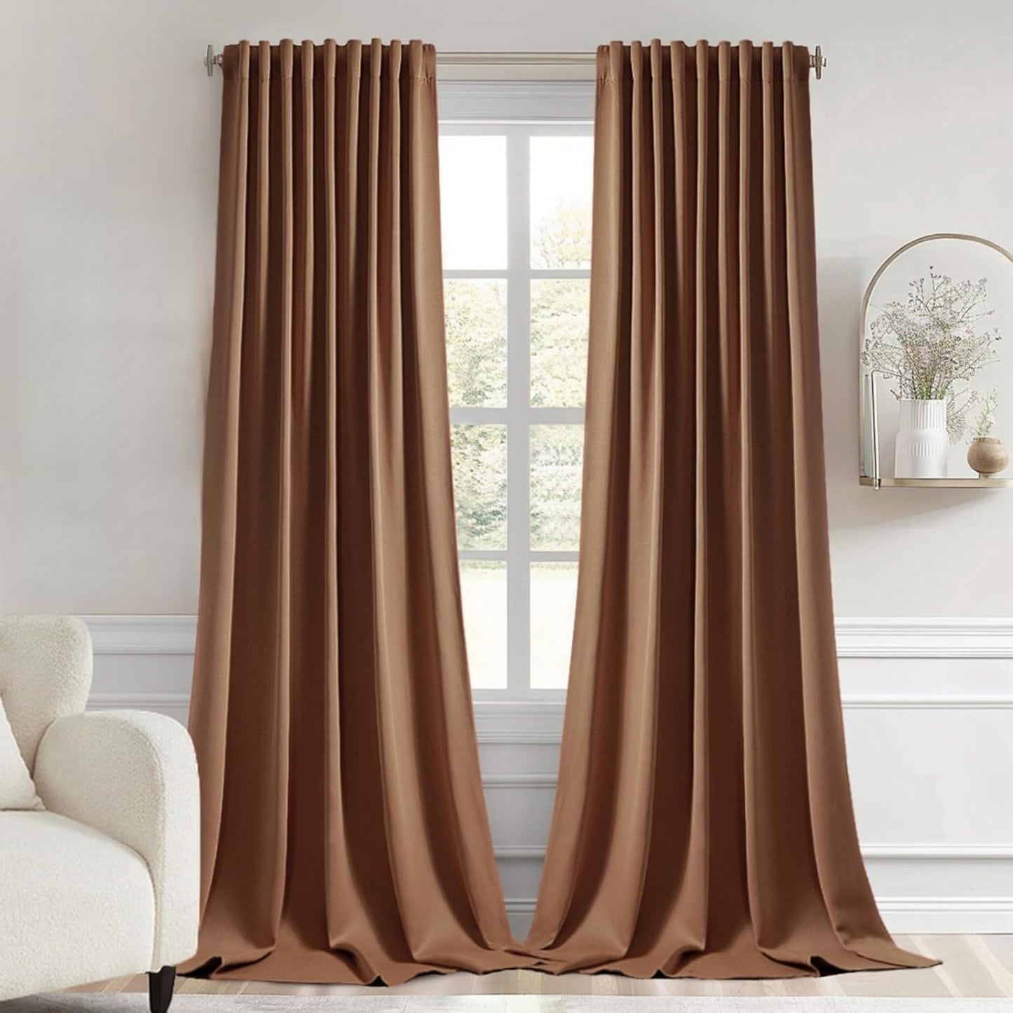 MIULEE Back Tab Blackout Curtains 102 Inch Long 2 Panels Set for Living Room Bedroom, Rod Pocket/Pinch Pleated Thermal Insulated Room Darkening Light Blocking Floor to Ceiling Drapes, Cappuccino Brown