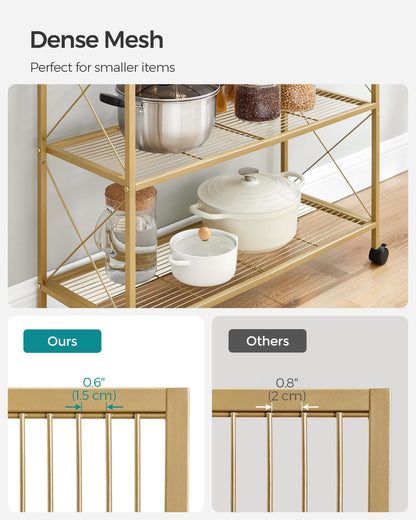 SONGMICS 3-Tier Metal Storage Rack with Wheels, Mesh Shelving Unit with X Side Frames, 31.5-Inch