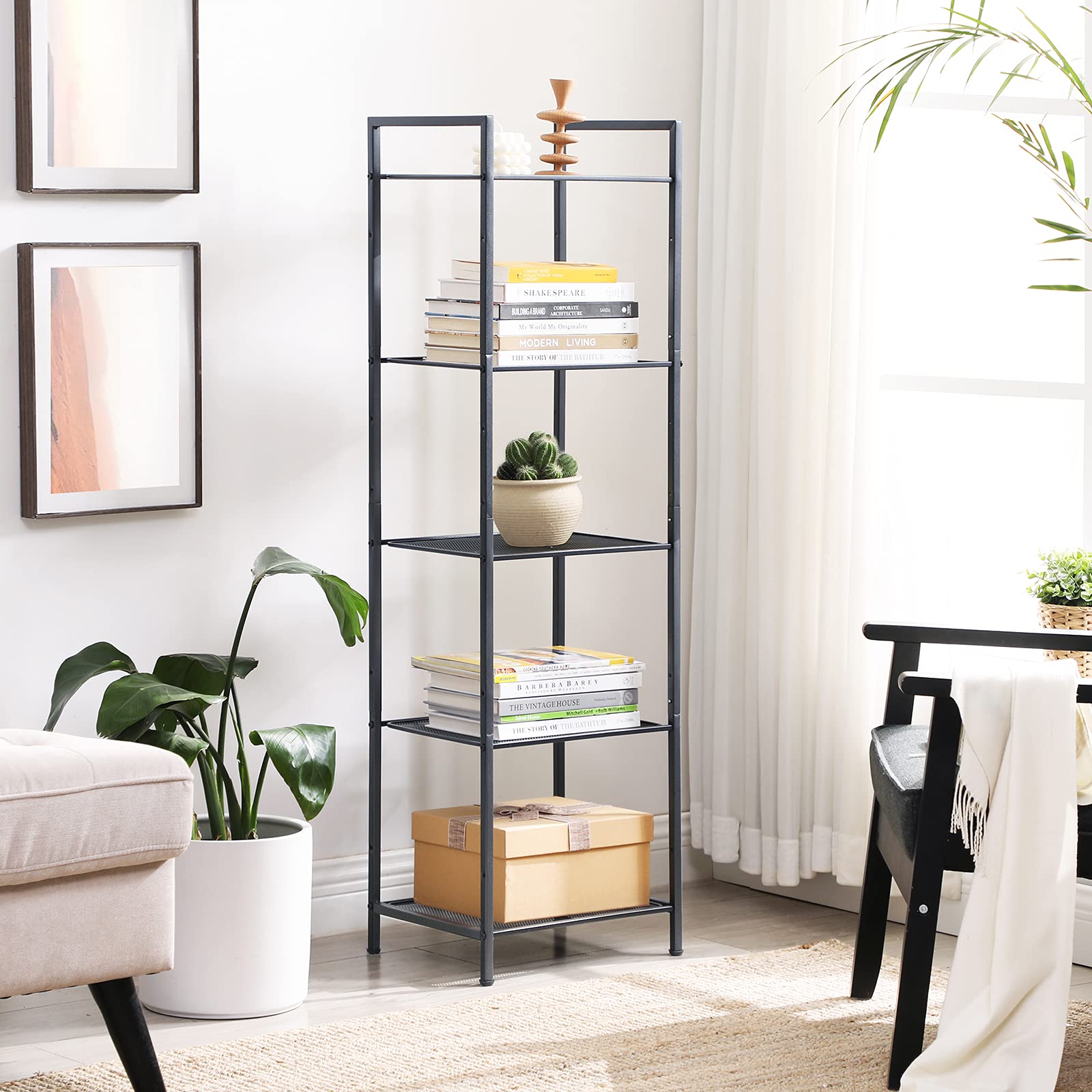 SONGMICS 5-Tier Storage Rack, Bathroom Shelf, Extendable Plant Stand with Adjustable Shelf, for