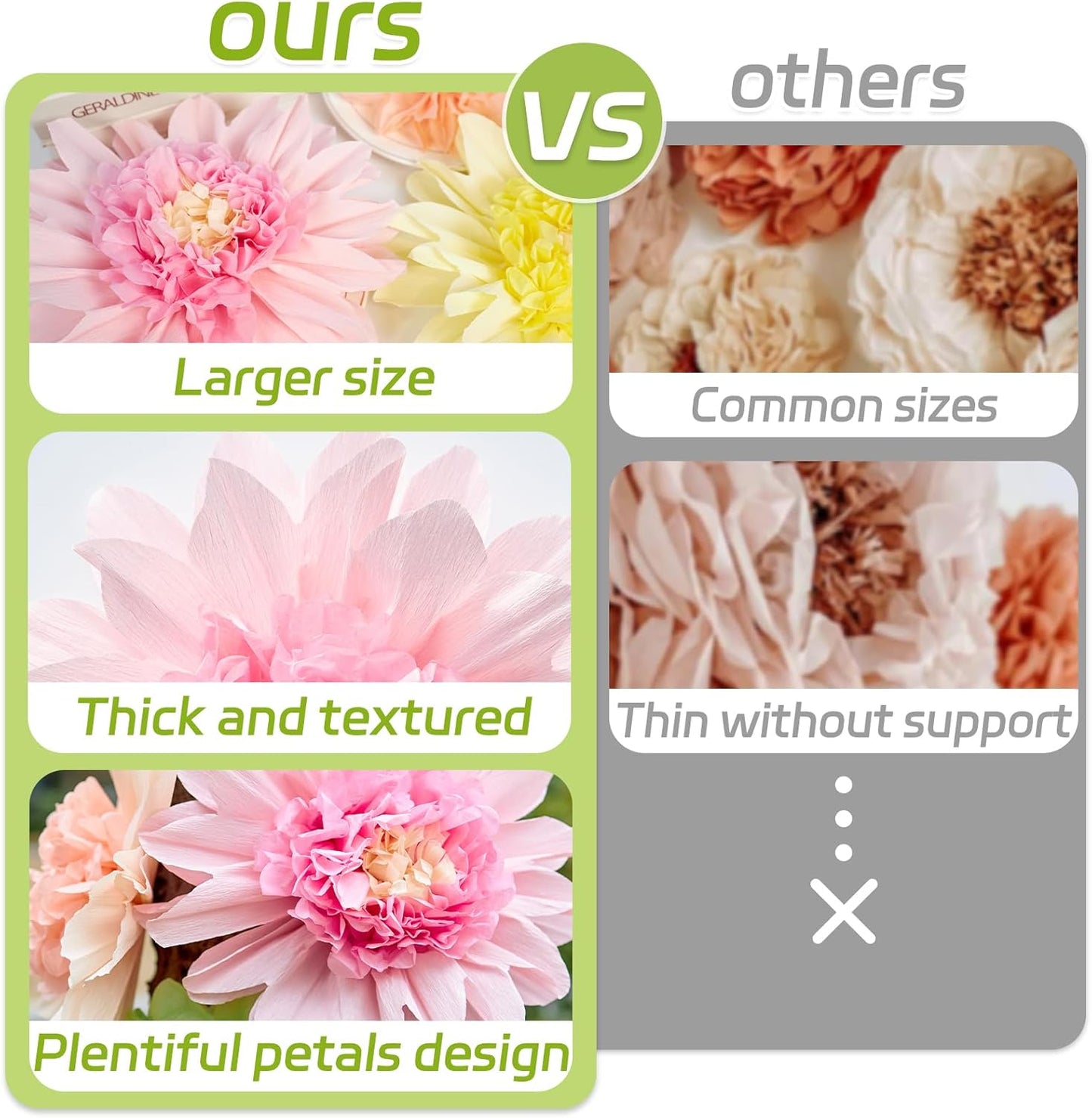 Homarkable Pastel Paper Flowers,12 Pcs Crepe Paper Flowers Decorations,6 in,10 in Flower for Wedding Party Baby Bridal Shower Carnival Party Nursery Wall Decor