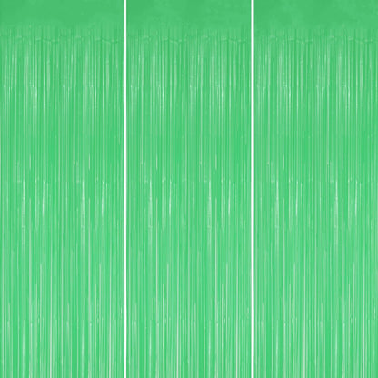 3 Pack Foil Fringe Backdrop - Pastel Light Green Shiny Tinsel Curtains for Party Decoration/Photo Booth Props - 3.3x8.2 FT Metallic Foil Backdrop for Birthday, Wedding, Graduation, Christmas