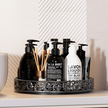 10" Lazy Susan Organizer Turntable,360 Rotating Spice Rack Lazy Susan for Cabinet Dining Table Top Countertop Pantry Kitchen Cupboard Vanity Bathroom Refrigerator Black