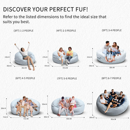 Bean Bag Chair for Adults 6FT,Soft Removable Cover for Teens/Girls Bedroom,Fluffy Giant Round Floor Beanbag Lounger Chairs (No Filler,Light Gray)