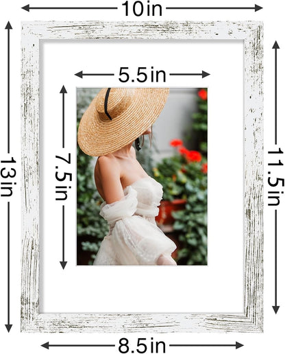 Vittanly 9x12 Picture Frames Set of 9, Shatter Resistant Plexiglass, Display 6x8 Pictures with Mat or 9x12 without Mat, Photo Frames for Wall or Tabletop, Engineered Wood, Distressed White